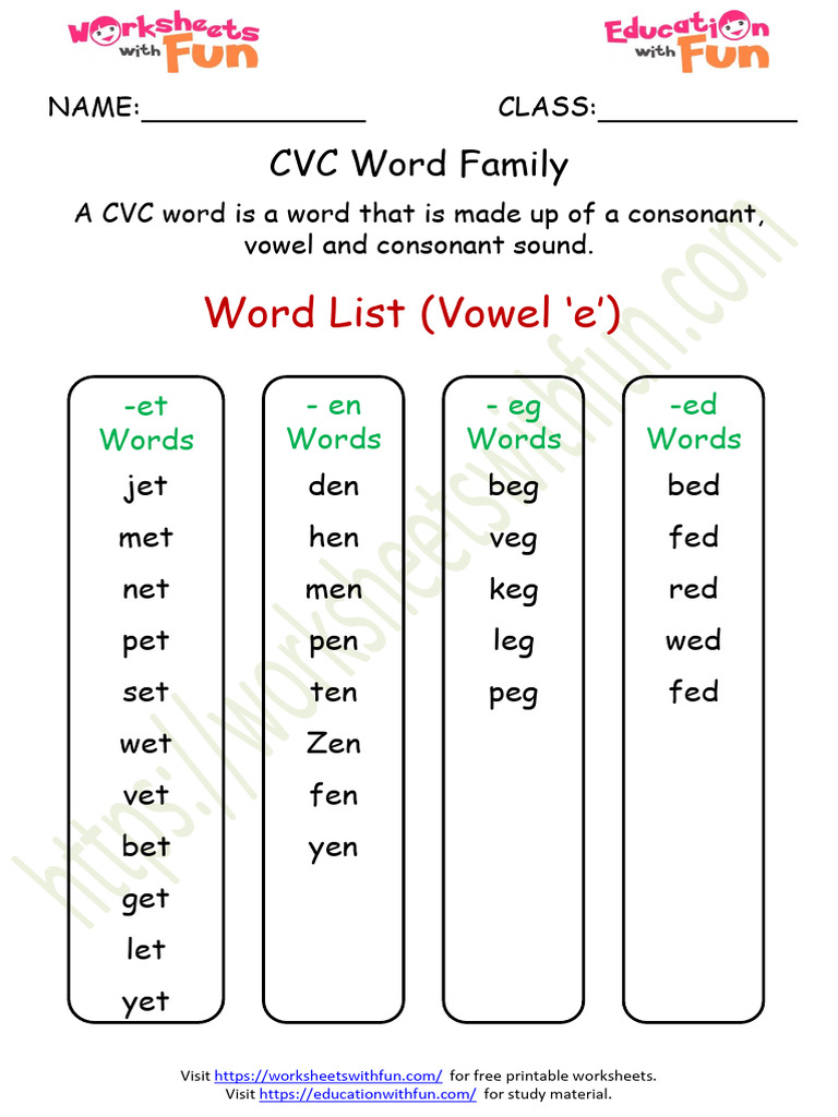CVC Word List 3 PDF