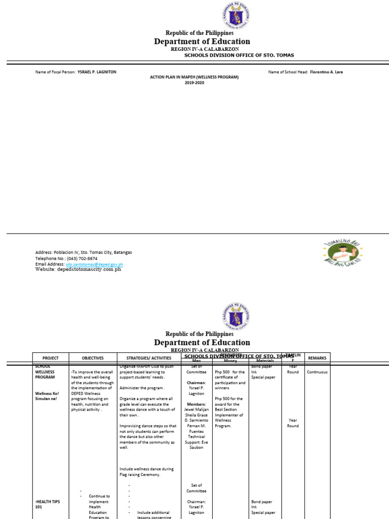 Wellness Action Plan in MAPEH 2023 2024 | PDF