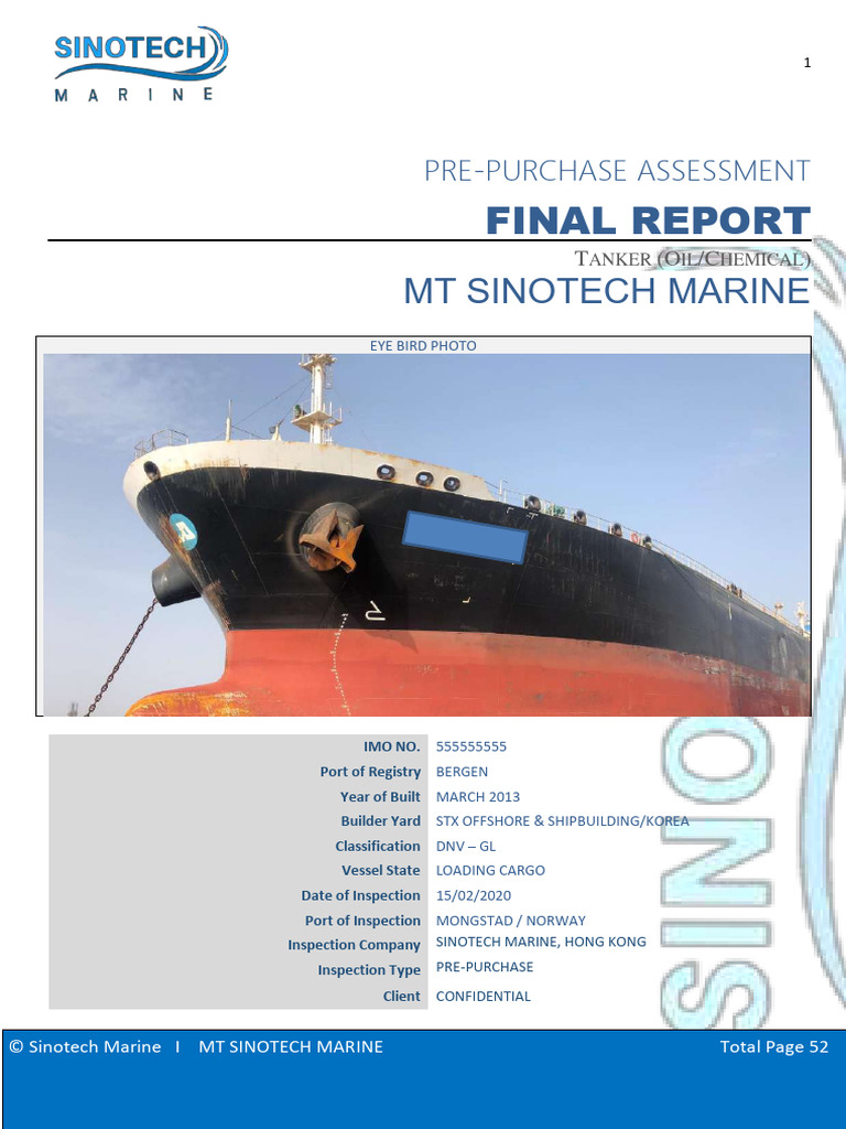 Pre-Purchase Assessment Report: MT Sinotech Marine | PDF | Oil Tanker ...