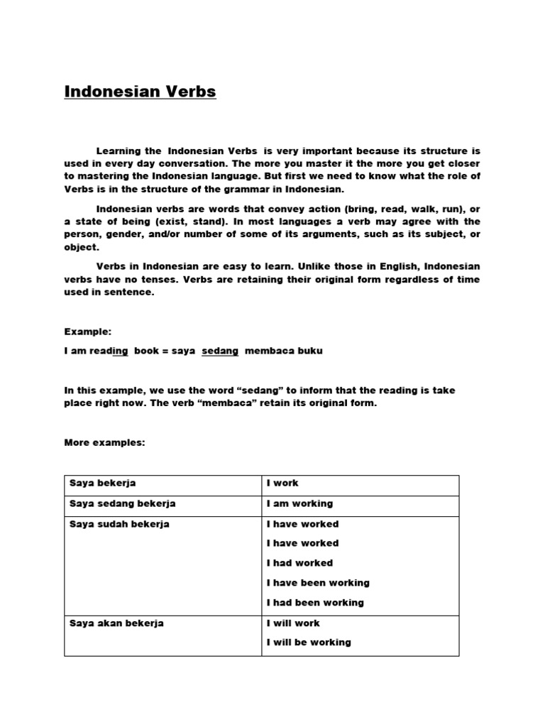 Indonesian Verbs Activity 3 | PDF | Indonesian Language | Grammatical ...