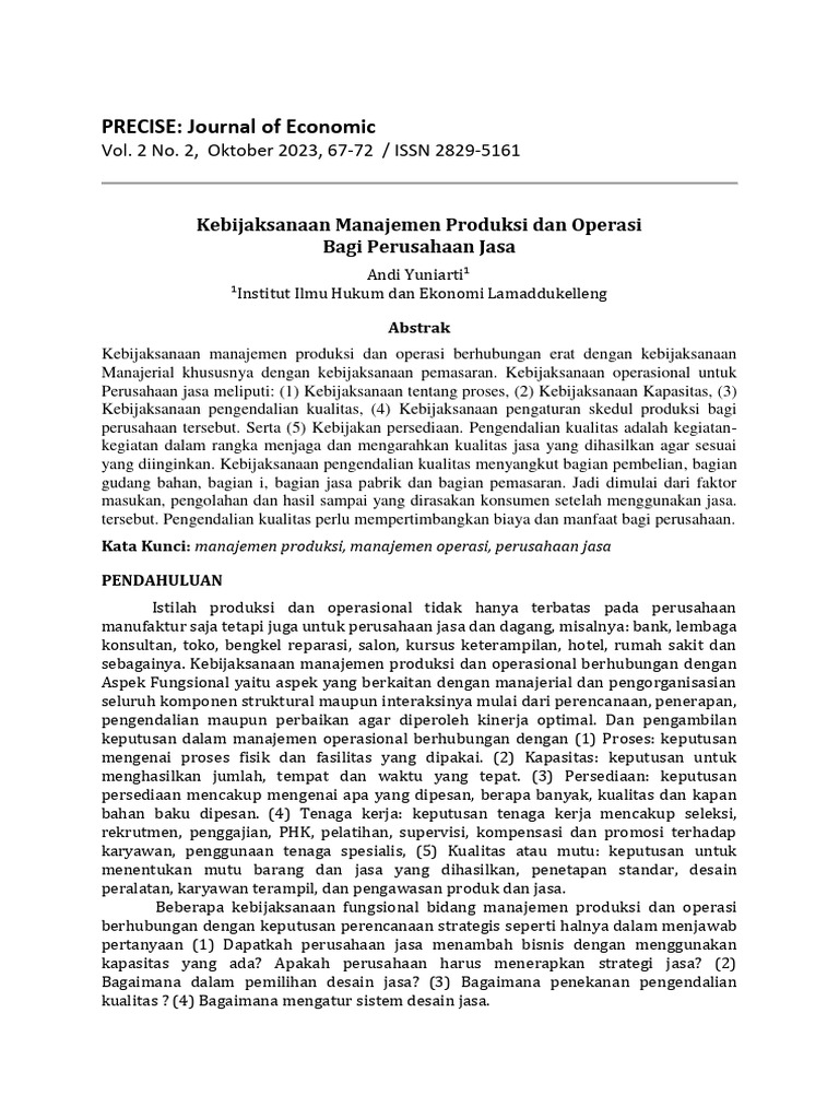 Kebijakan Manajemen Produksi Jasa | PDF
