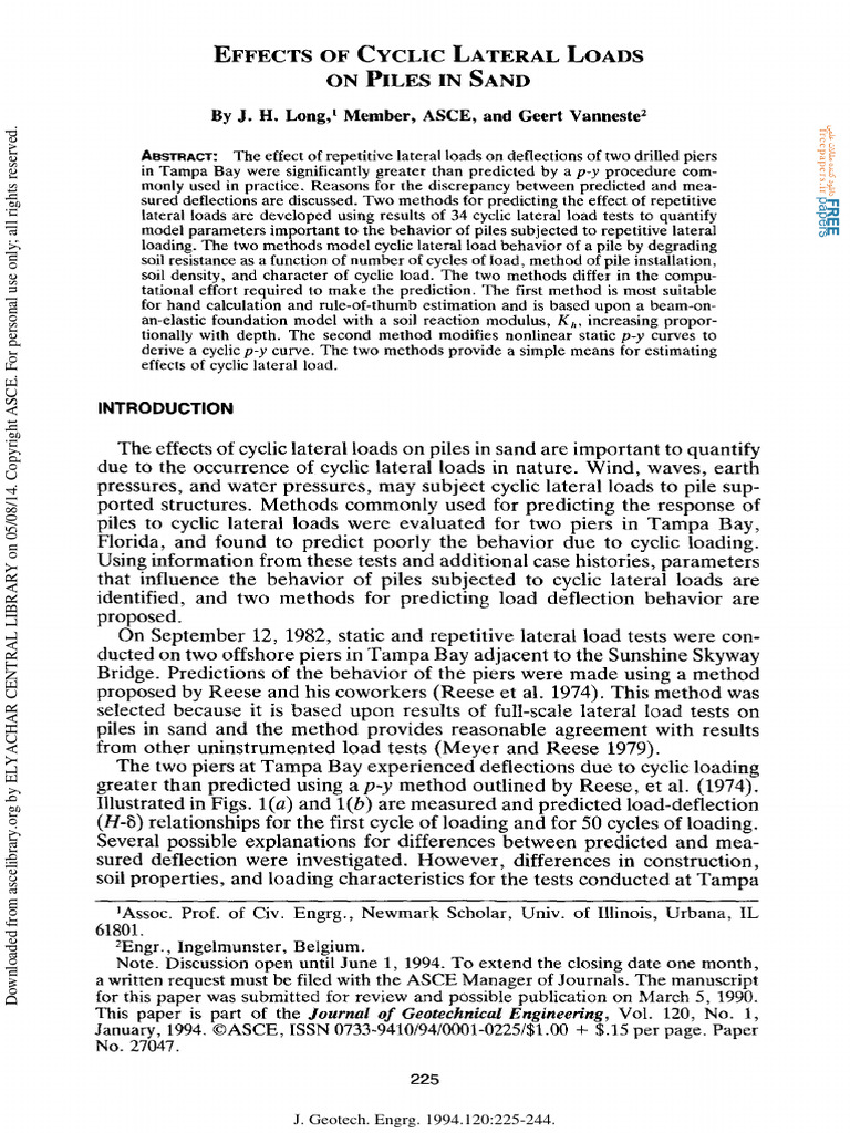 Effects of Cyclic Lateral Loads On Piles in Sand | PDF | Bending | Deep ...