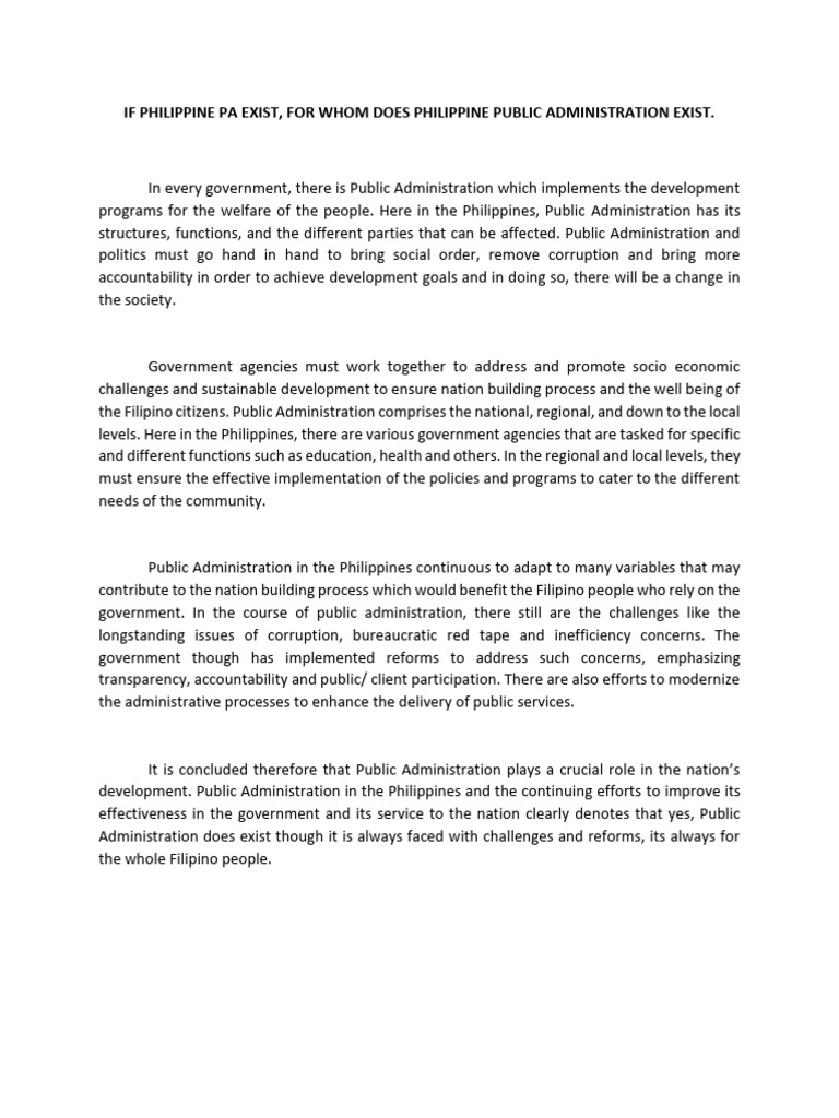 Role of Public Administration in the Philippines | PDF | Social Science