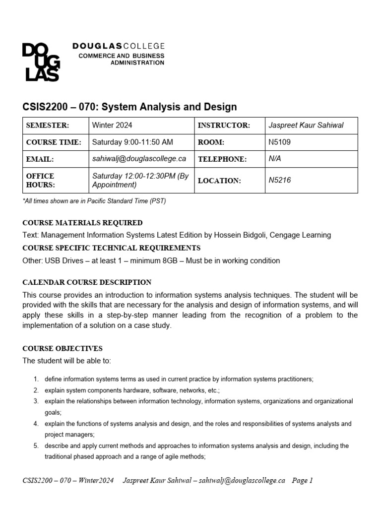 System and Design Analysis Course Outline | PDF | Information System ...
