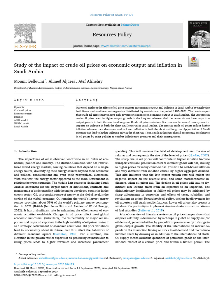 Impact of Crude Oil Prices on Saudi Economy | PDF | Price Of Oil ...