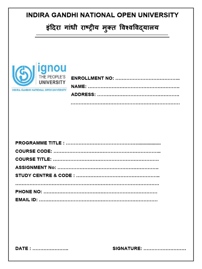Ignou Assignment Front Page Word Format Download | PDF