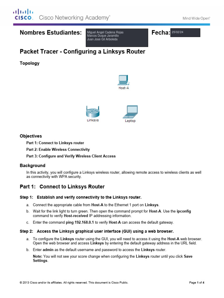 Linksys Router Configuration Guide | PDF | Ip Address | Router (Computing)