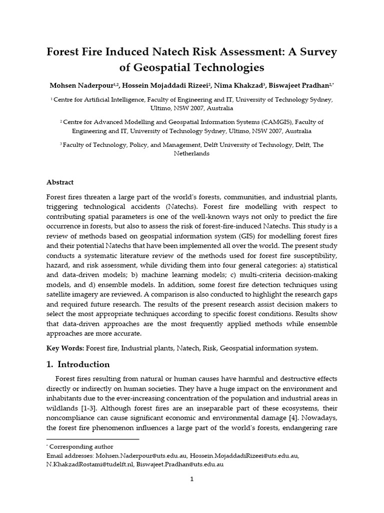Forest Fire Induced Natech Risk Assessment Am Pdf Geographic