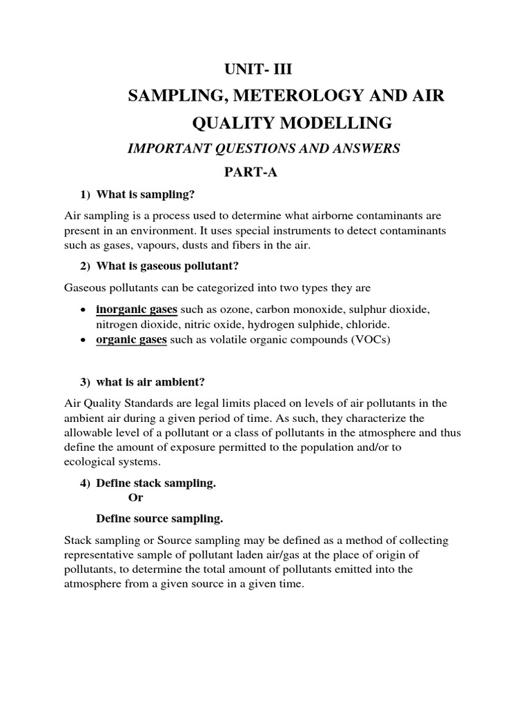 Air Noise Pollution Control Engineering Unit 3 Notes Pdf