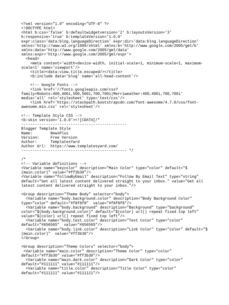 NewsPlus Blogger Template Overview | PDF | Html Element | Typefaces