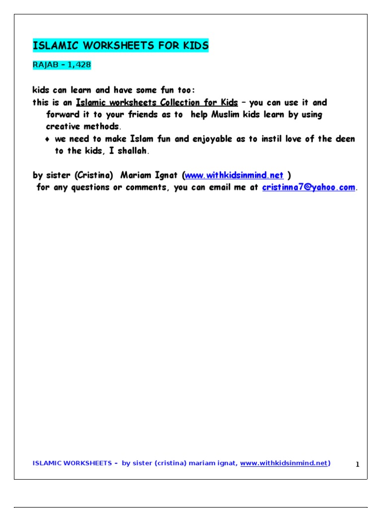Islamic Worksheets for Kids | PDF | Prophets And Messengers In Islam ...