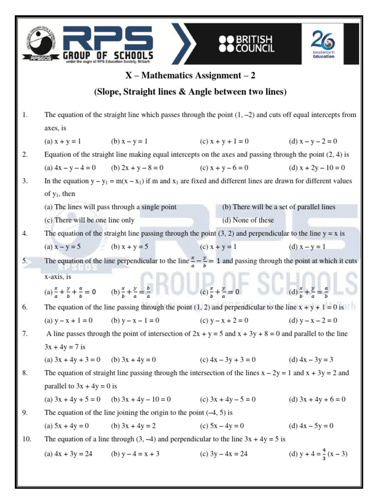 X - Mathematics Assignment | PDF | Line (Geometry) | Perpendicular