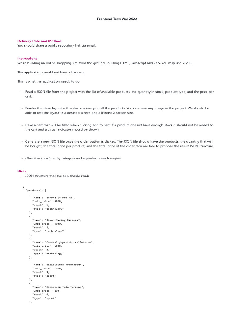 VueJS Online Store Frontend Test | PDF | World Wide Web | Internet & Web