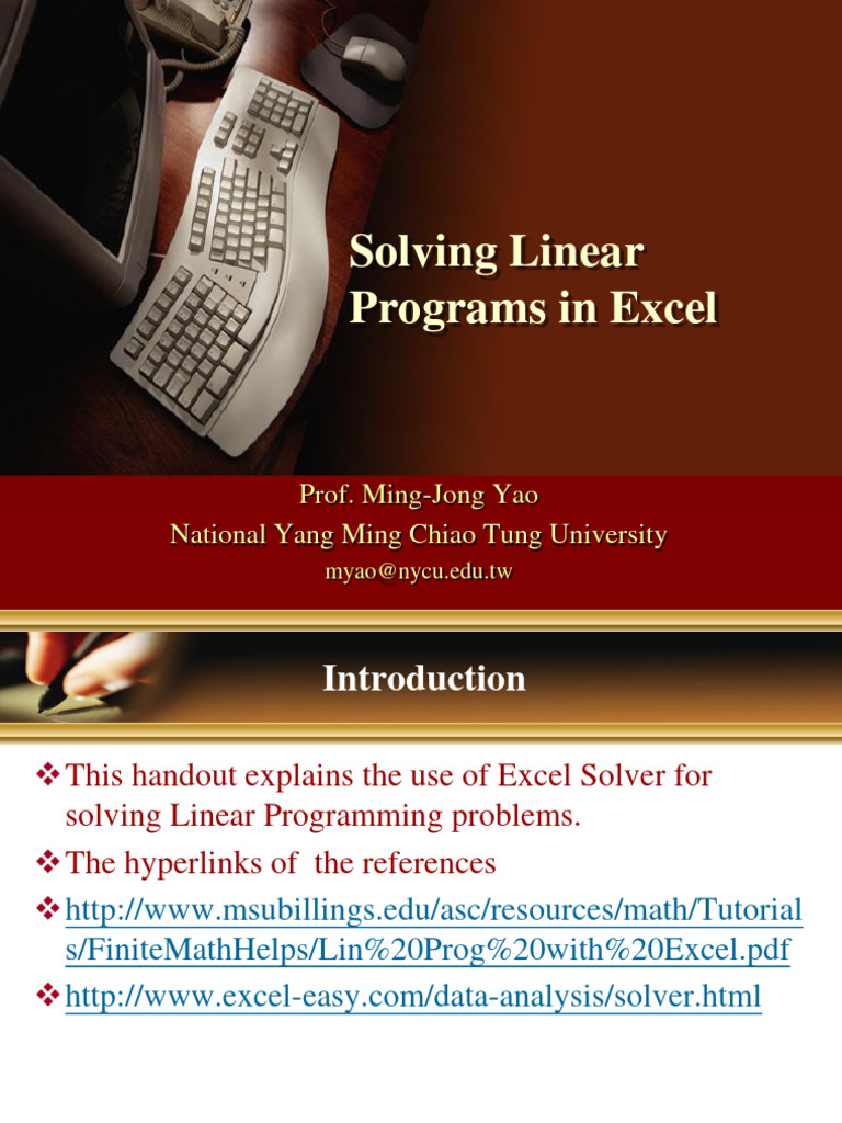 2.a Soveling LP in Excel (Yao, 2022) | PDF | Linear Programming ...