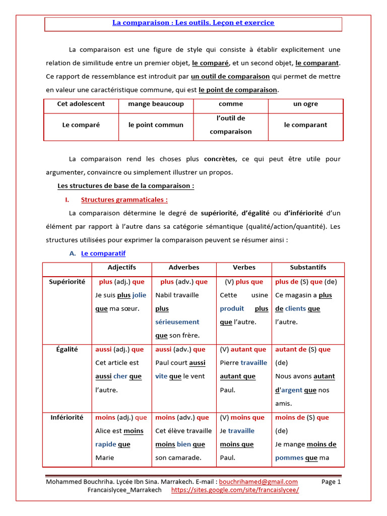Outils de Comparaison en Français | PDF