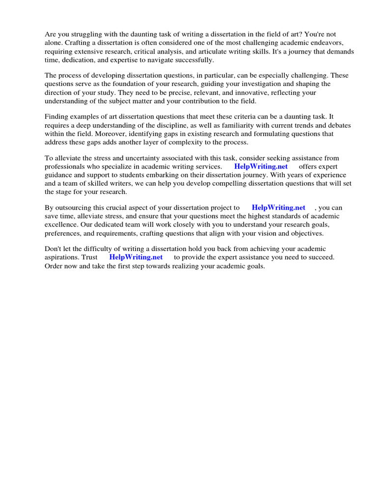 Examples Art Dissertation Questions PDF Thesis Essays
