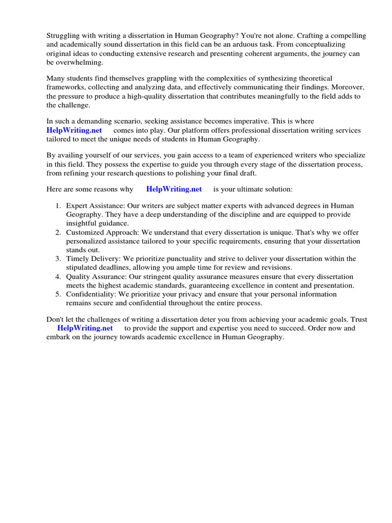 Human Geography Dissertation Examples