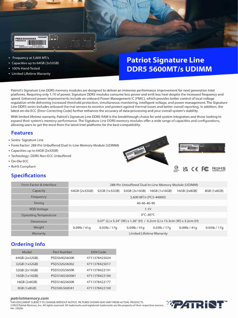 Signature Line DDR5 5600UDIMM | PDF