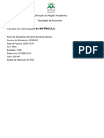 Factura de Renovação de MATRICULA: Direcção Do Registo Académico Faculdade de Economia