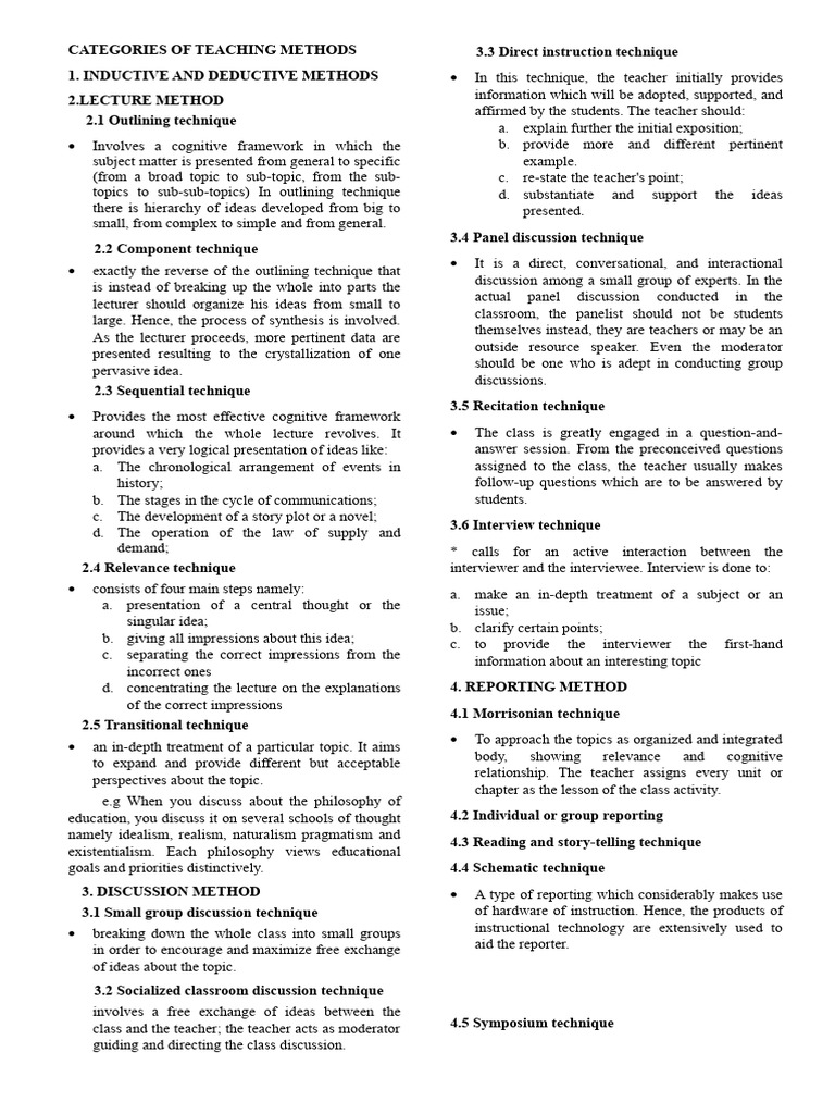 Categories of Teaching Methods | PDF