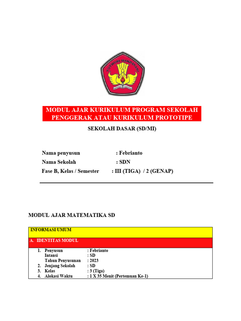 Modul Ajar Matematika Kelas 3 SD | PDF | Karier & Perkembangan