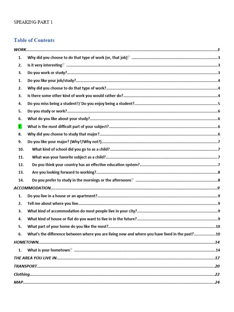 Speaking Part 1: Work and Study Insights | PDF