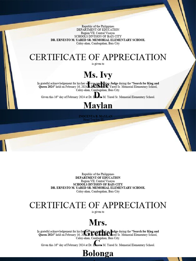 Certificates For King and Queen Judgetabulatorspeaker | PDF | Philippines