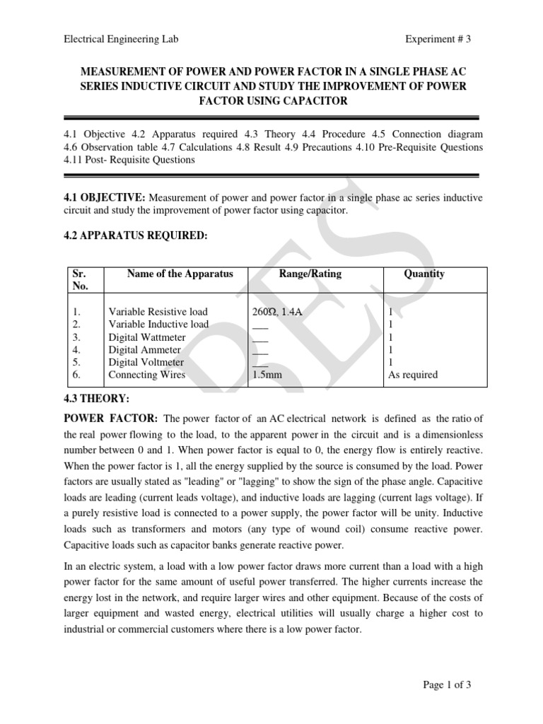 Power Factor Measurement and Improvement | PDF | Electric Power | Ac Power