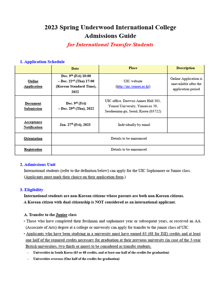 Yonsei UIC Transfer Admission Guide | PDF | Government And Personhood ...