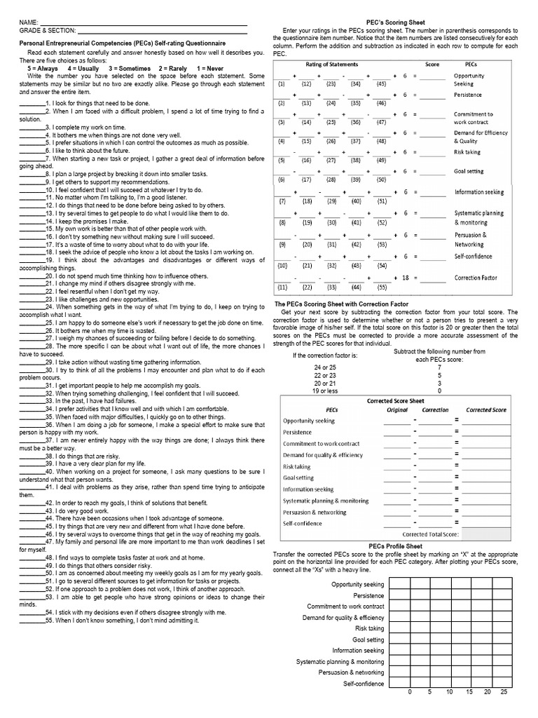 PECs Self-Rating Questionnaire | PDF | Social Psychology | Behavioural ...