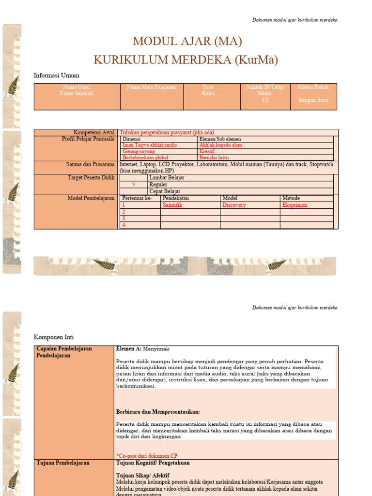 Template MODUL AJAR New | PDF