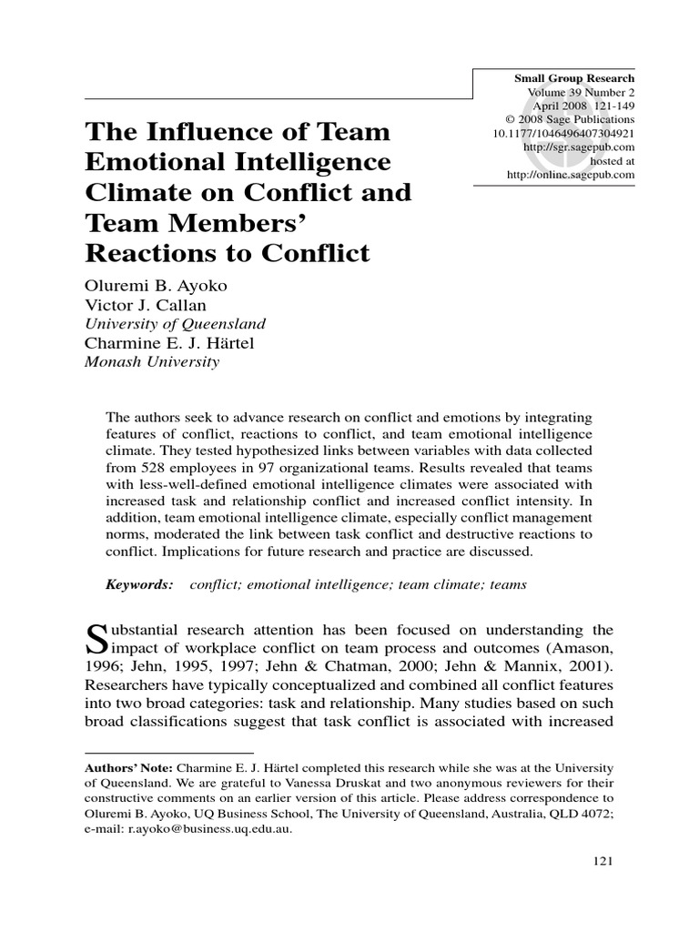 The Influence of Team Emotional Intelligence 2008 | PDF | Emotions ...