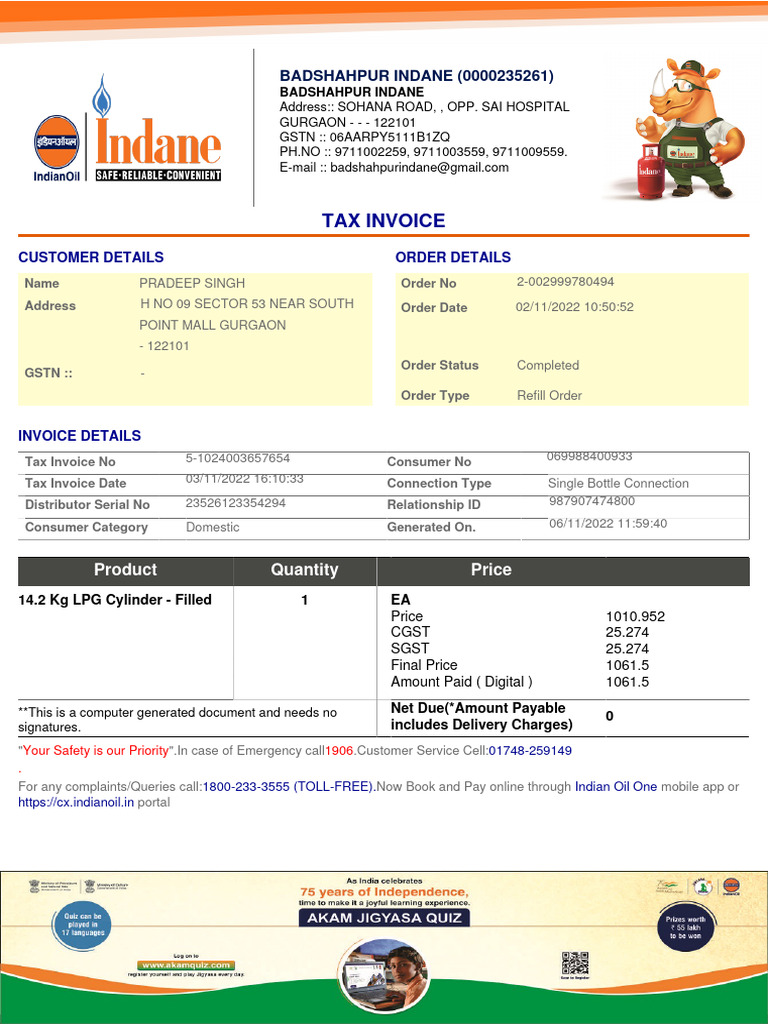 Pradeep Singh Gas Slip | PDF | Invoice | Taxes