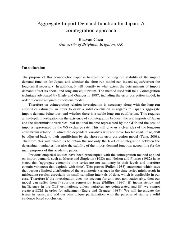 Japan's Import Demand: Cointegration Analysis | PDF | Long Run And ...