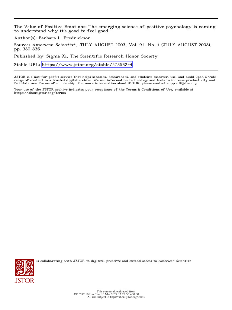Fredrickson ValuePositiveEmotions 2003 | PDF | Emotions | Positive ...