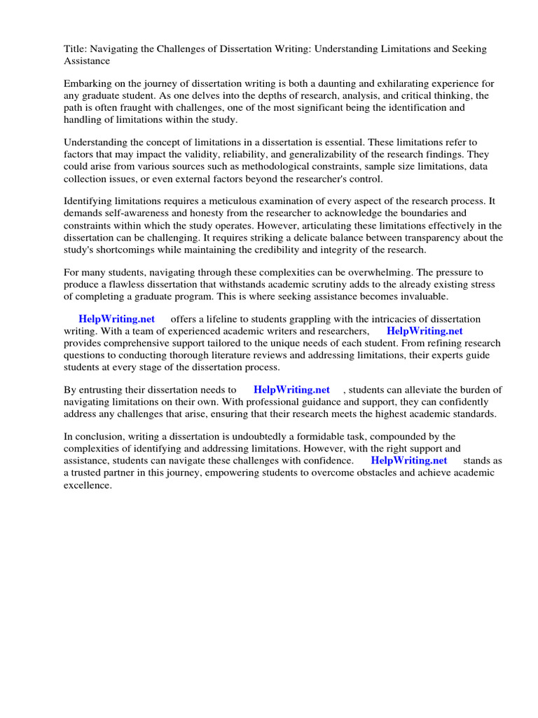 Examples of Limitations in A Dissertation | PDF | Thesis | Methodology