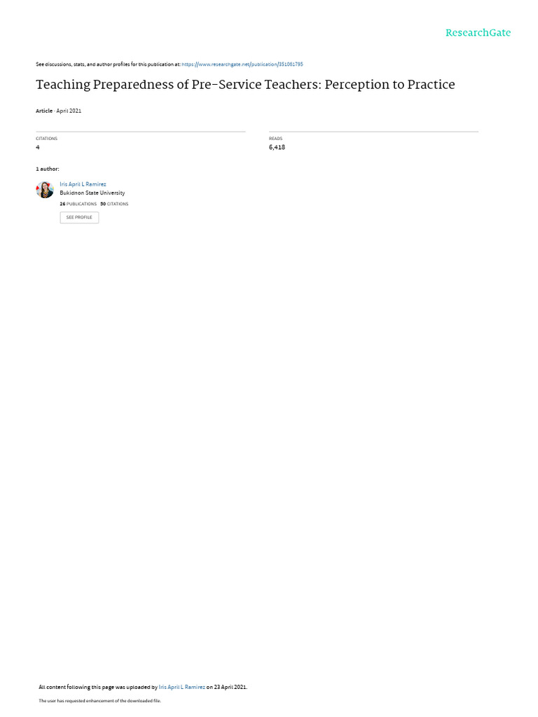 Teachingpreparednessofpre Serviceteachers Perceptiontopractice Pdf