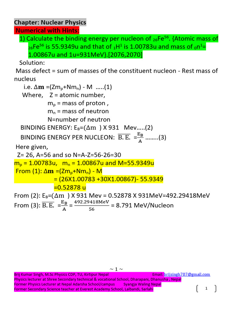 Binding Energy Calculations in Nuclei | PDF | Nuclear Reaction | Atomic ...