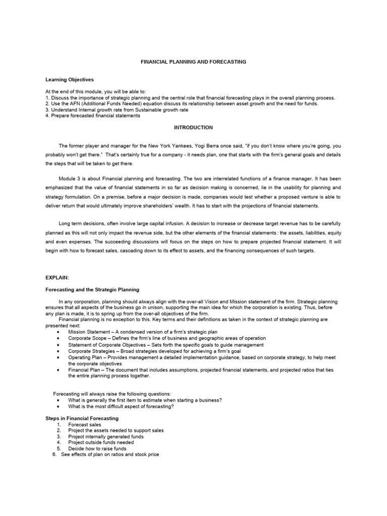 Financial Planning & Forecasting Guide | PDF | Dividend | Retained Earnings