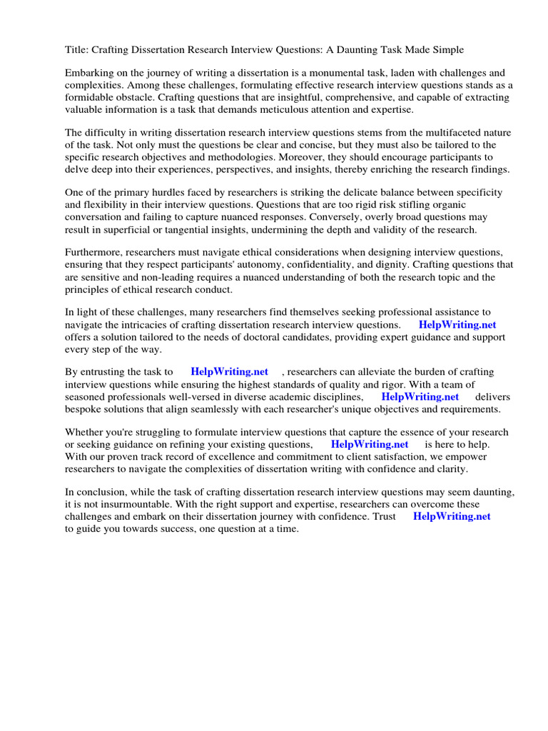 Dissertation Research Interview Questions | PDF | Interview ...