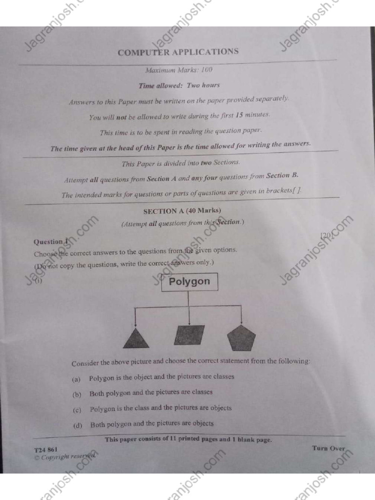 icse-class-10-computer-applications-question-paper-2024 | PDF