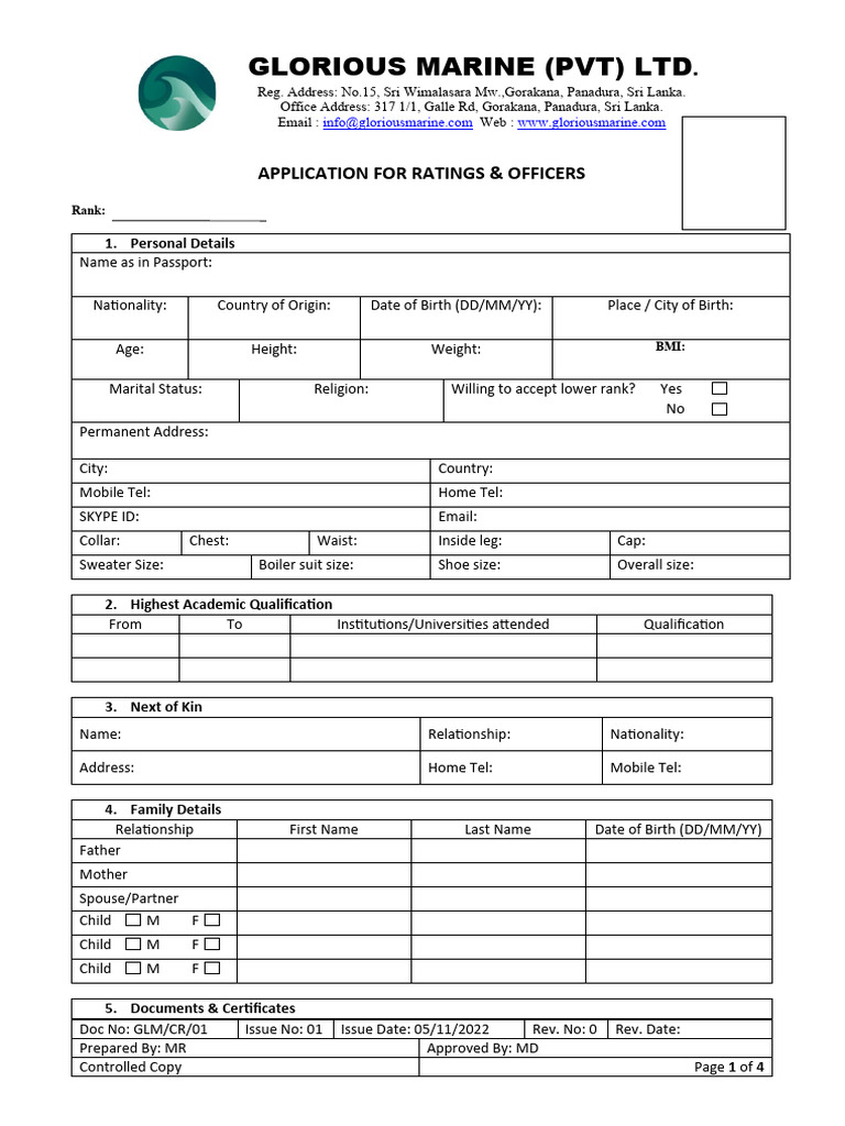 Application for Marine Officer Position | PDF | Shipping
