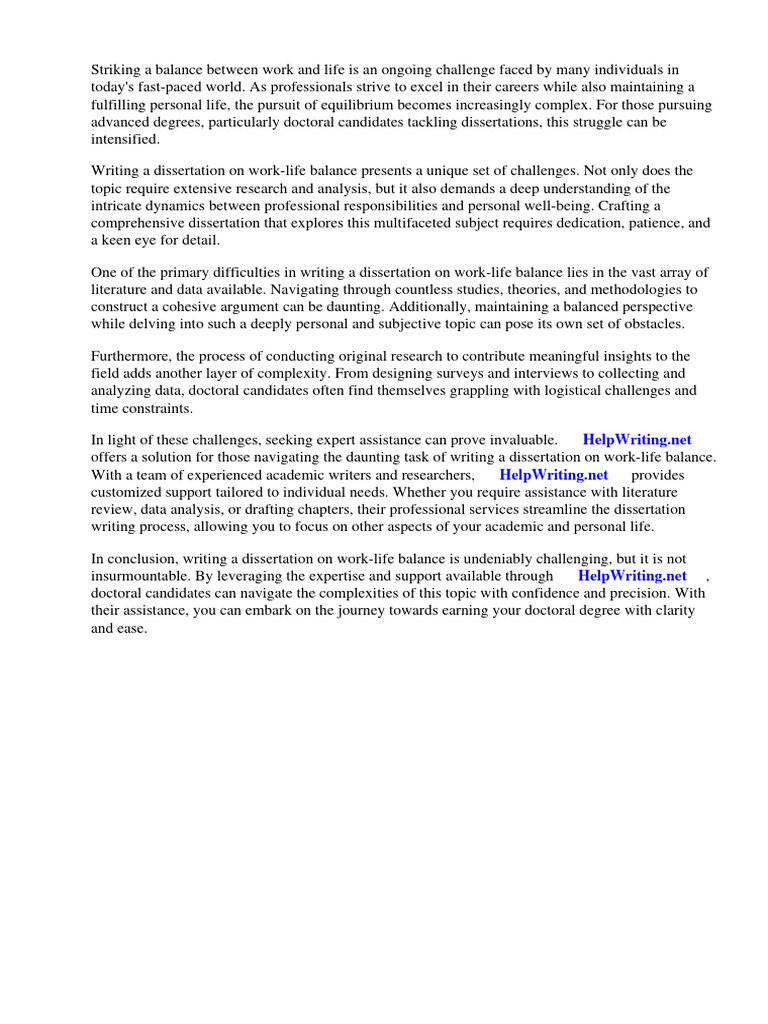Dissertation On Work Life Balance | PDF | Employment | Job Satisfaction