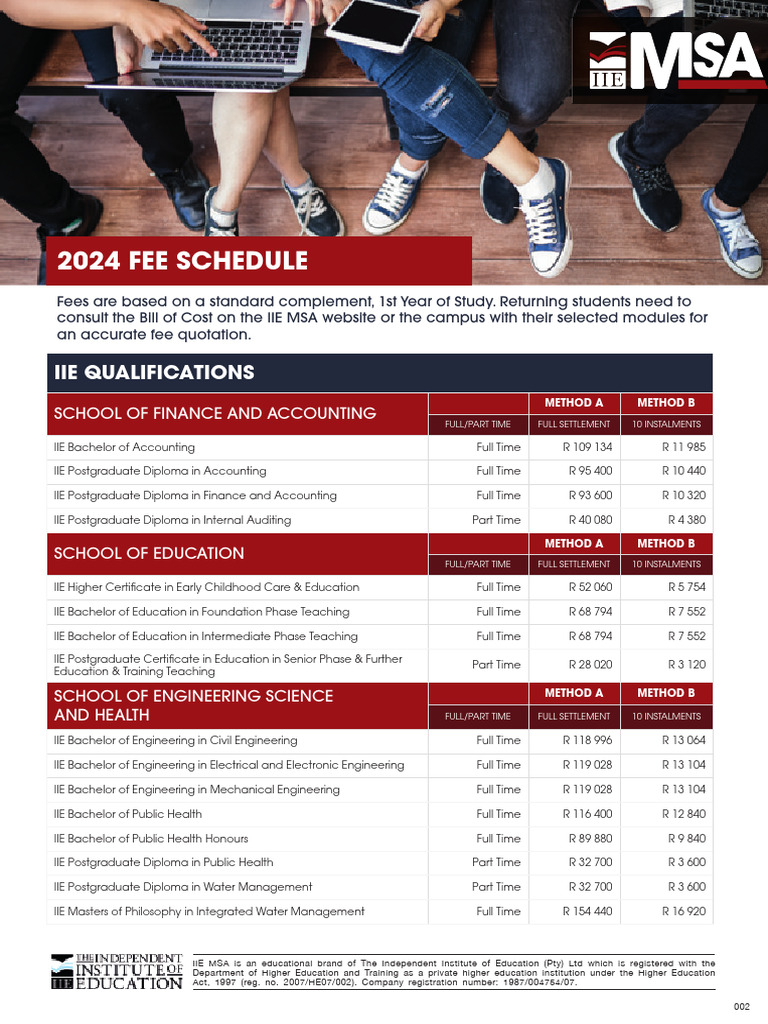 Iie Msa Fee Schedule 2024 Download Free PDF Bachelor's Degree Diploma