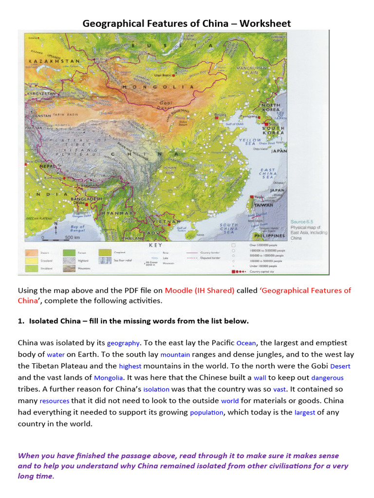 Geographical features of china worksheet pdf china world politics