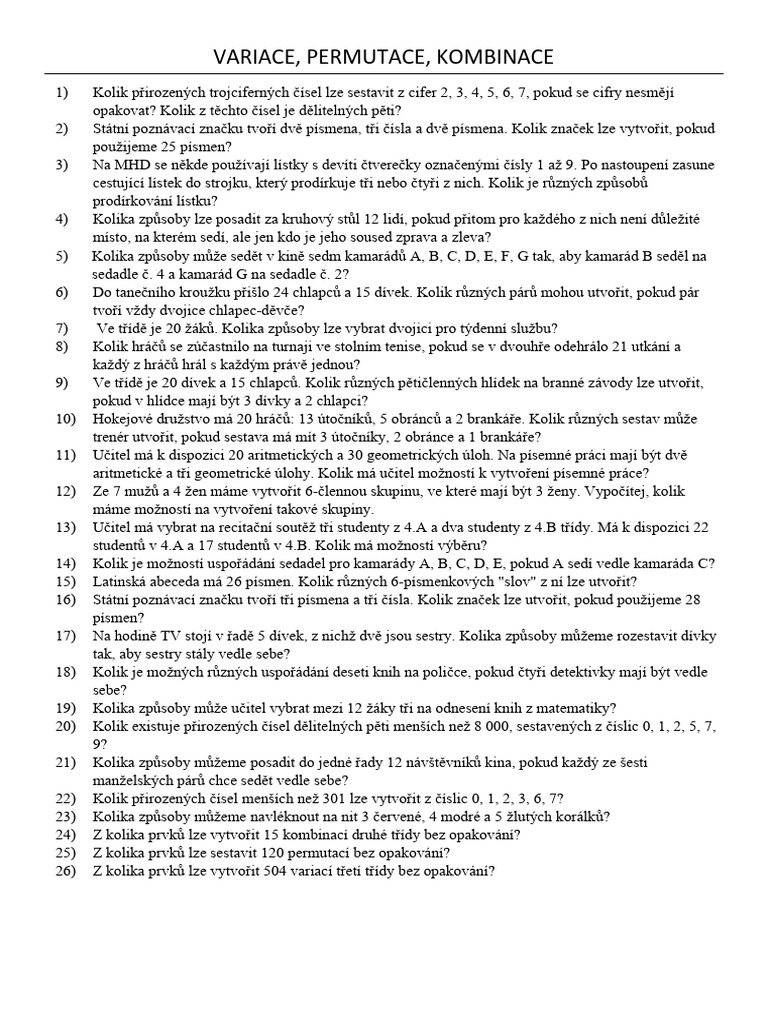 Úlohy Bez Opakování VPK | PDF