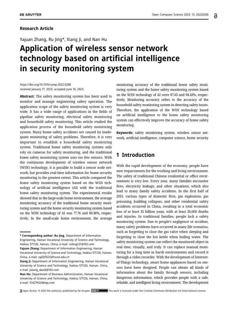 Application of wireless sensor network technology based on artificial