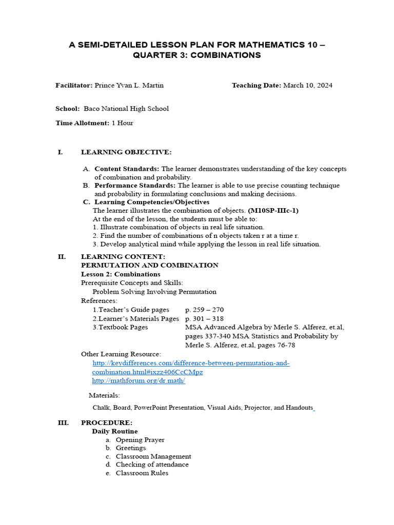 Permutation Combination Combination Pdf Learning Permutation