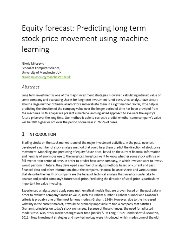 Equity Forecast - Predicting Long Term Stock Price Movement Using ...
