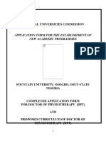 Preliminary Submission To Fountain University Application Form Doctor of Physiotherapy (DPT) - 082259